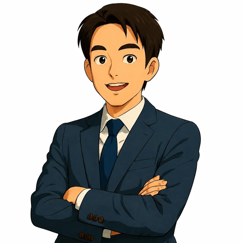 팔짱을 끼고 웃고 있는 하우쌤 캐릭터 일러스트